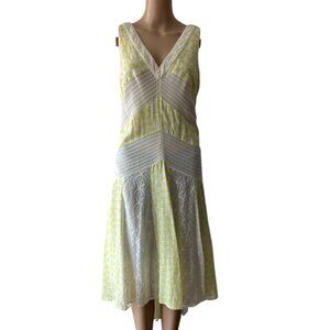 Leifnotes Anthropologie Yellow Embroidered Eyelet High-Low Classy Dress Size 2